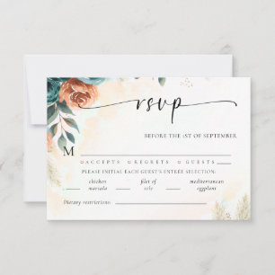 Fall Romantic Teal Burnt Orange Meal Wedding RSVP