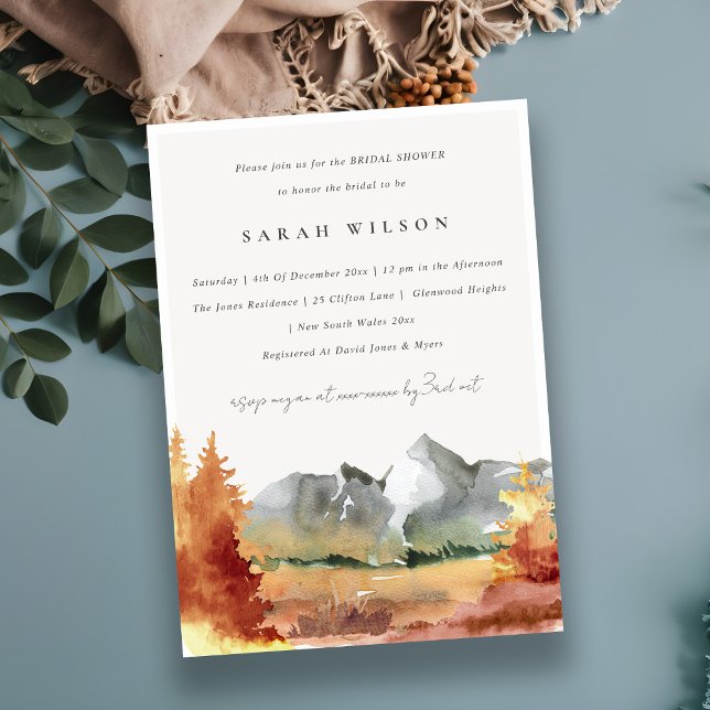 Fall Rust Mountain Trees Foliage Bridal Shower Invitation (Creator Uploaded)