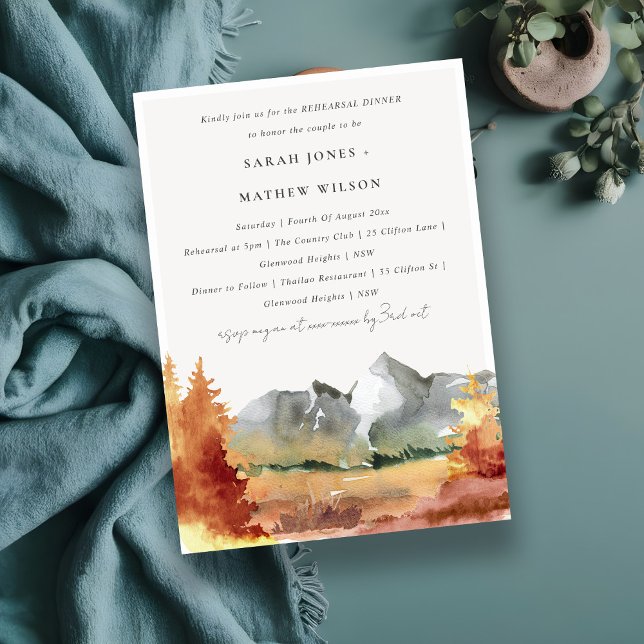 Fall Rust Mountain Trees Foliage Rehearsal Dinner Invitation (Creator Uploaded)