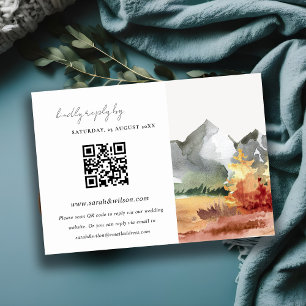 Fall Rust Mountain Trees Wedding QR Code RSVP Enclosure Card