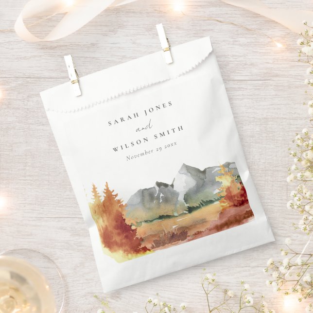 Fall Rust Orange Mountain Trees Foliage Wedding  Favour Bag (Clipped)