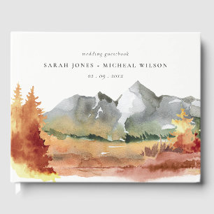 Fall Rust Orange Mountain Trees Foliage Wedding  Guest Book