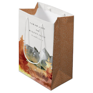 Fall Rust Orange Mountain Trees Foliage Wedding Medium Gift Bag