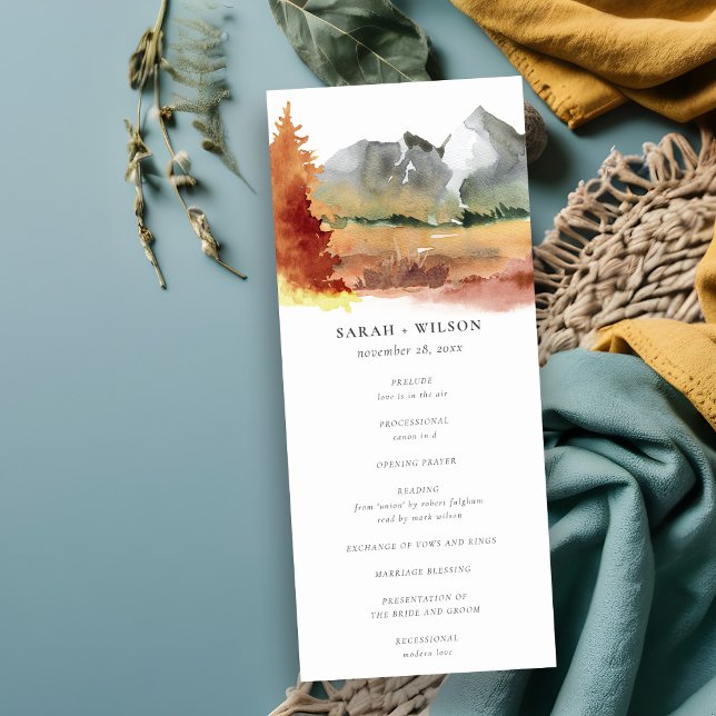Fall Rust Orange Mountain Trees Wedding Program (Creator Uploaded)
