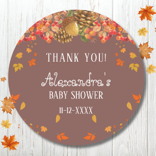 Fall Rustic Autumn Baby Shower Thank You Classic Round Sticker