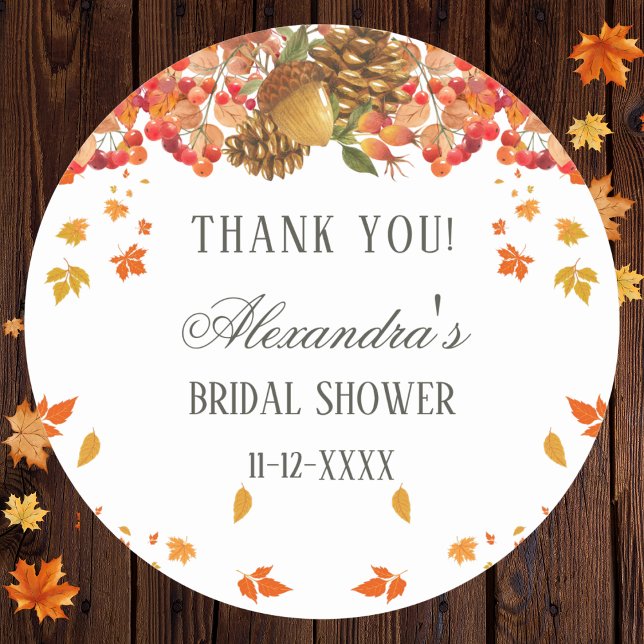 Fall Rustic Autumn Bridal Shower Thank You  Classic Round Sticker (Creator Uploaded)