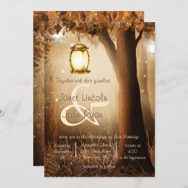 Fall Rustic Autumn Tree Wedding Invitation (Front/Back)