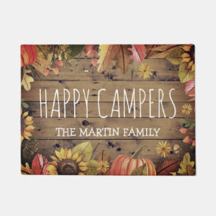 Fall Rustic Barn Wood Personalised   Happy Camper Doormat