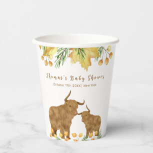 Fall Rustic Boho Highland Cow Baby Shower Paper Cups