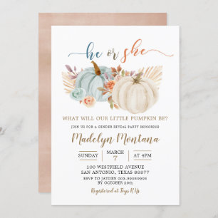 Fall Rustic Boho Pumpkin Gender Reveal Invitation