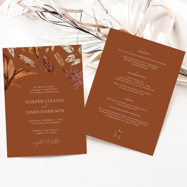 Fall Rustic Boho Terracotta Leaves Wedding Invitation (Creator Uploaded)