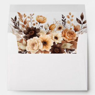 Fall Rustic Brown and Ivory Rose Country Wedding Envelope