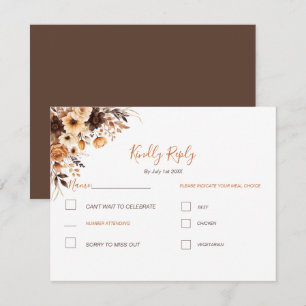 Fall Rustic Brown and Ivory Rose Country Wedding RSVP Card