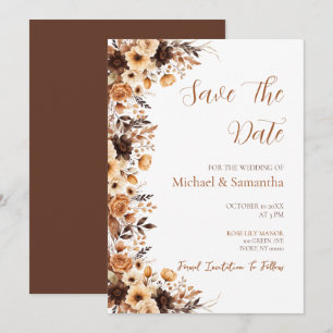 Fall Rustic Brown and Ivory Rose Country Wedding Save The Date