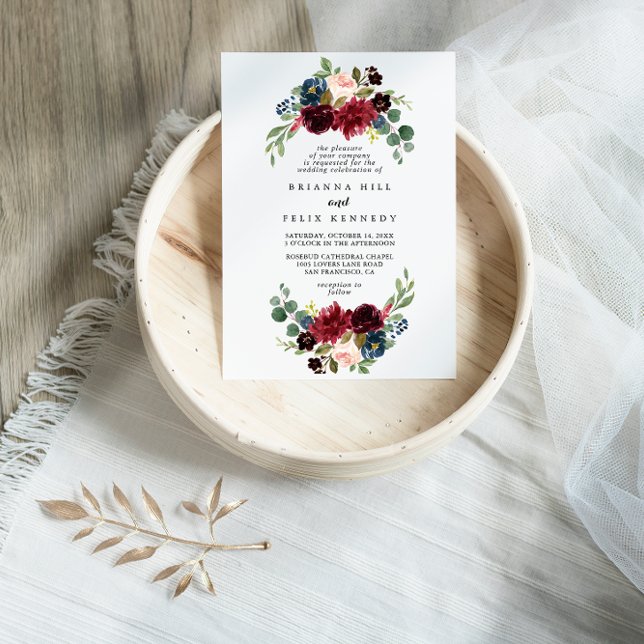 Fall Rustic Burgundy Calligraphy Diamond Wedding Invitation (Creator Uploaded)