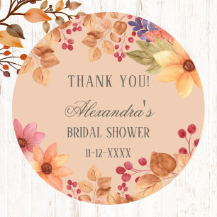 Fall Rustic Floral Autumn Bridal Shower Thank You  Classic Round Sticker