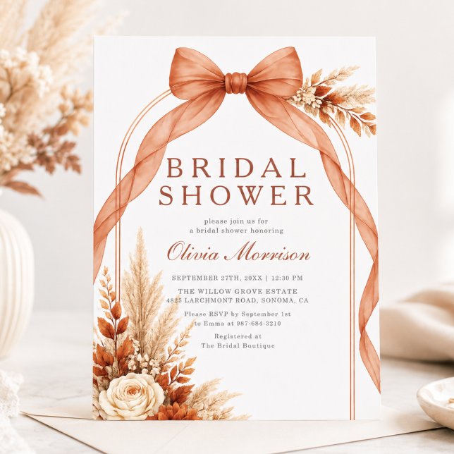 Fall Rustic Floral Bow Bridal Shower Invitation (Creator Uploaded)
