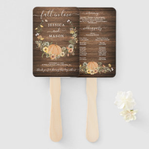 Fall Rustic Floral Harvest Pumpkin Wedding Program Hand Fan