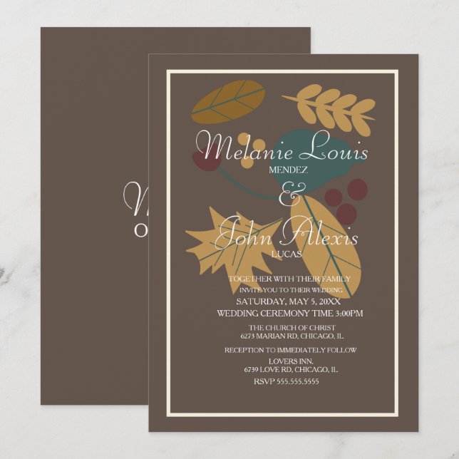 Fall Rustic Greenary Autumn Leaves Bunch Wedding Invitation (Front/Back)