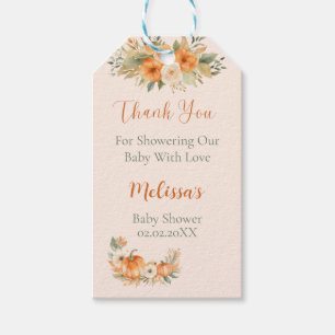 Fall Rustic Orange Pumpkin Baby Shower Gift Tags
