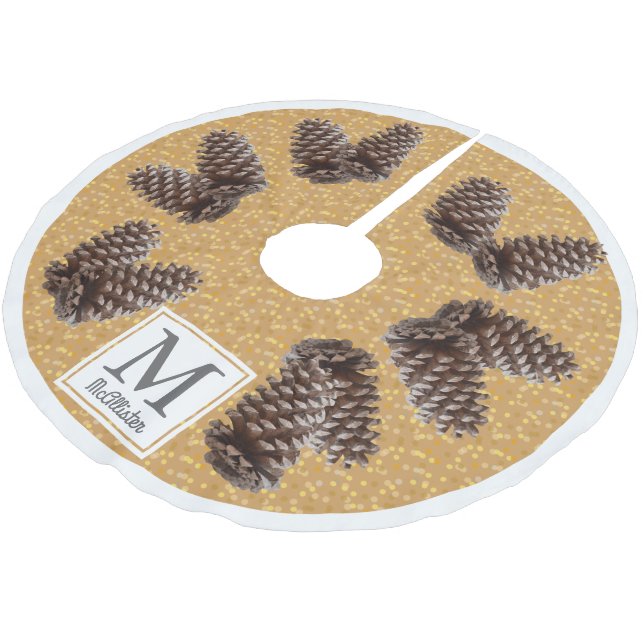 Fall Rustic Pinecones Personalised Family Name Brushed Polyester Tree Skirt (Angled)