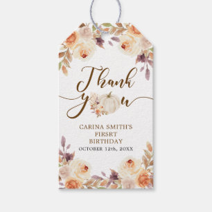 Fall Rustic Pumpkin Onederful Birthday Thank You Gift Tags