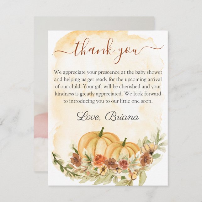 Fall Rustic Pumpkin Watercolor Floral Baby Shower Invitation (Front/Back)