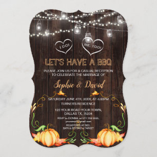 Fall Rustic Pumpkins String Lights Wood I DO BBQ Invitation