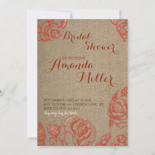 Fall Rustic Rose Burlap Bridal Shower Invitations