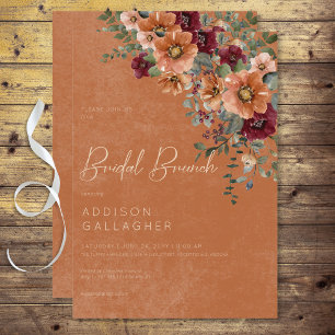 Fall Rustic Rust & Wine Floral Bridal Brunch Invitation