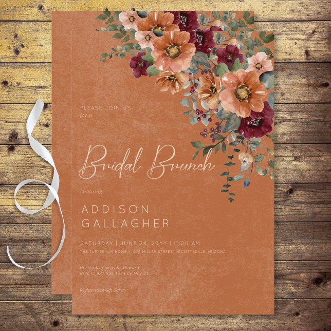 Fall Rustic Rust & Wine Floral Bridal Brunch Invitation (Fall Rustic Rust & Wine Floral Bridal Brunch Invitation)