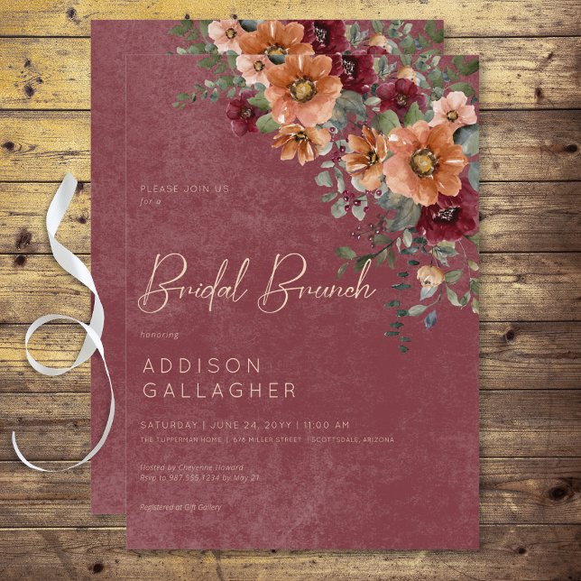 Fall Rustic Wine & Rust Floral Bridal Brunch Invitation (Fall Rustic Wine & Rust Floral Bridal Brunch Invitation)