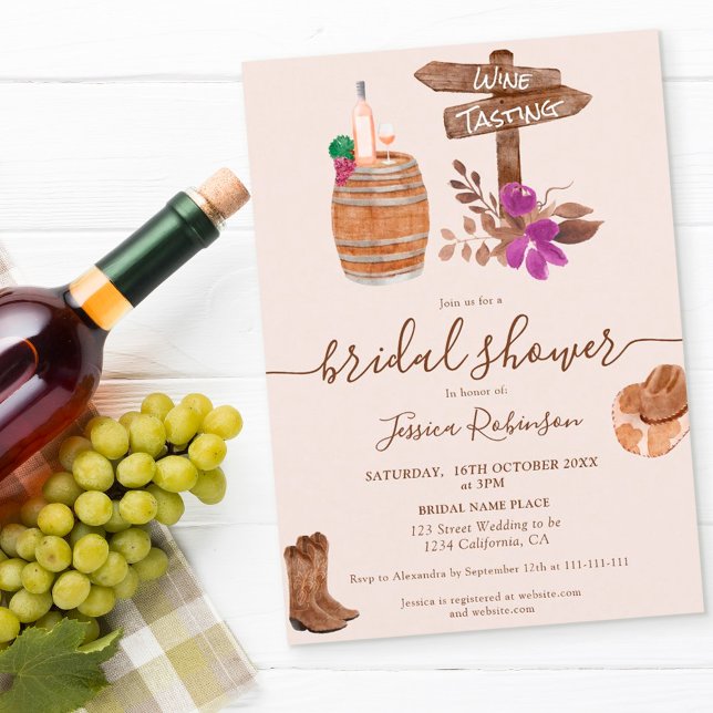 Fall rustic wine tasting watercolor bridal shower invitation (Creator Uploaded)