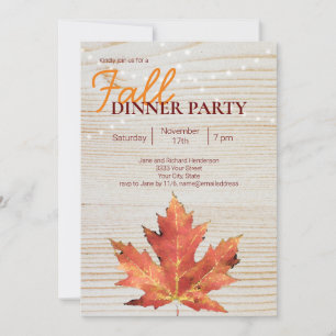 Fall Rustic Wood String Lights Dinner Party Invitation