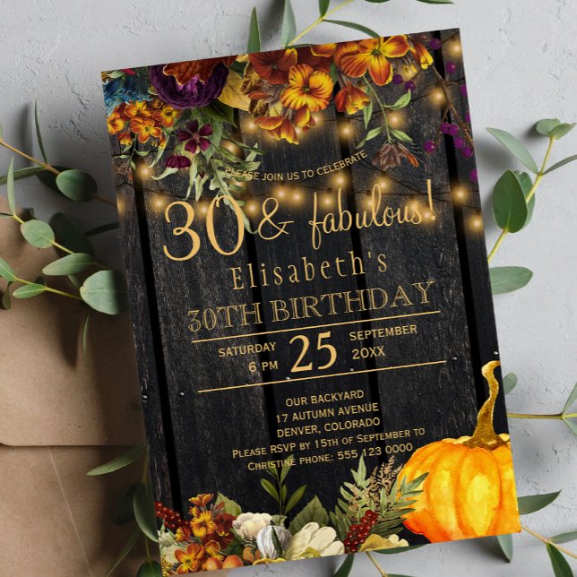 Fall rusty flowers rustic chic 30 fabulous years invitation (Creator Uploaded)