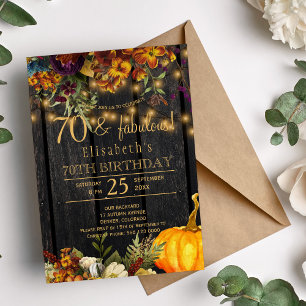 Fall rusty flowers rustic chic 70 fabulous years invitation