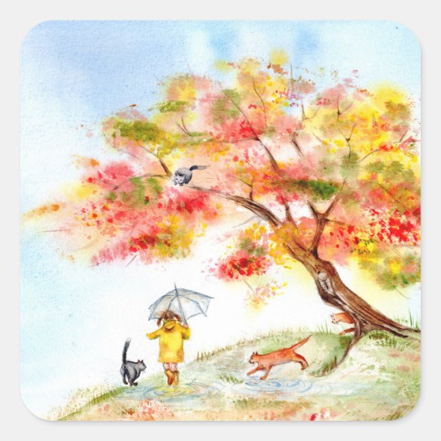 Fall Sakura Colours Square Sticker (Front)
