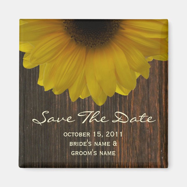 Fall Save The Date Magnet - Sunflower & Barnwood (Front)