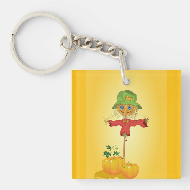 Fall Scarecrow and Pumpkins Autumn Harvest Key Ring (Front)