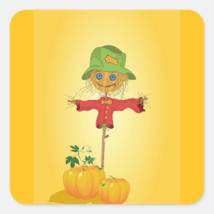 Fall Scarecrow and Pumpkins Autumn Harvest Square Sticker