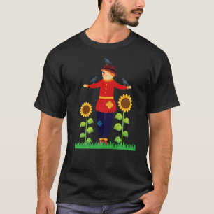 Fall Scarecrow Sunflowers Crows Autumn Thanksgivin T-Shirt