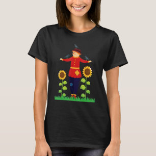 Fall Scarecrow Sunflowers Crows Autumn Thanksgivin T-Shirt