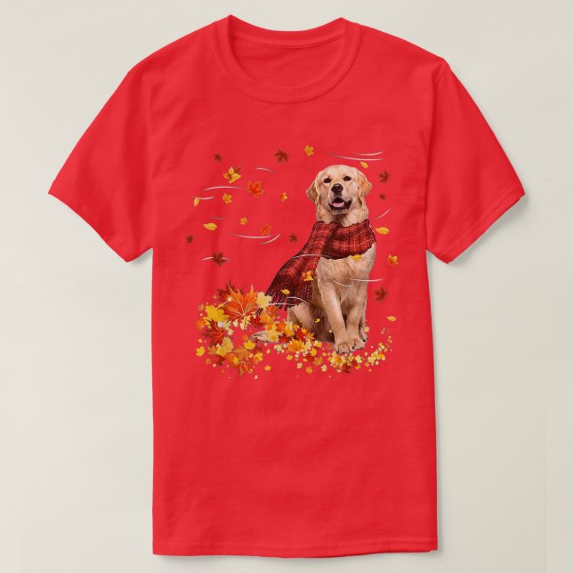 Fall Scarf  Golden Retriever Dog Autumn Falling Le T-Shirt (Design Front)