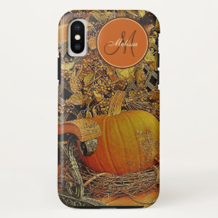 Fall Scene - Pumpkin and Bittersweet Vine On Bench iPhone X Case