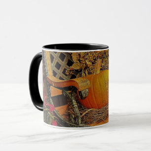 Fall Scene - Pumpkin and Bittersweet Vine On Bench Mug