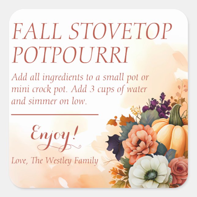 Fall Scented Stovetop Potpourri Label (Front)