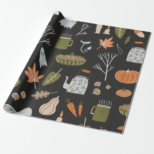 Fall seamless pattern with cosy nature elements. C Wrapping Paper