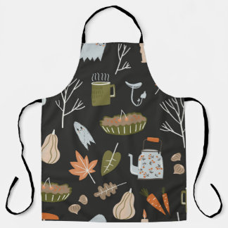 Fall seamless pattern with cozy nature elements. C Apron