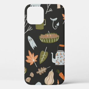 Fall seamless pattern with cozy nature elements. C iPhone 12 Case