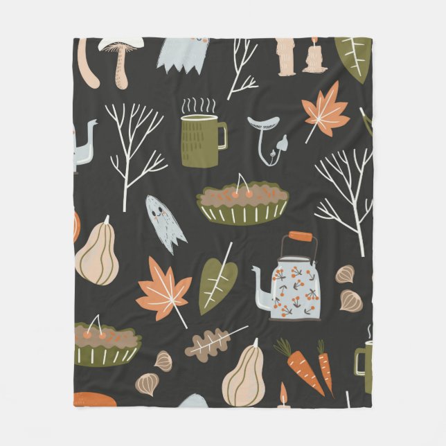 Fall seamless pattern with cozy nature elements. C Fleece Blanket (Front)